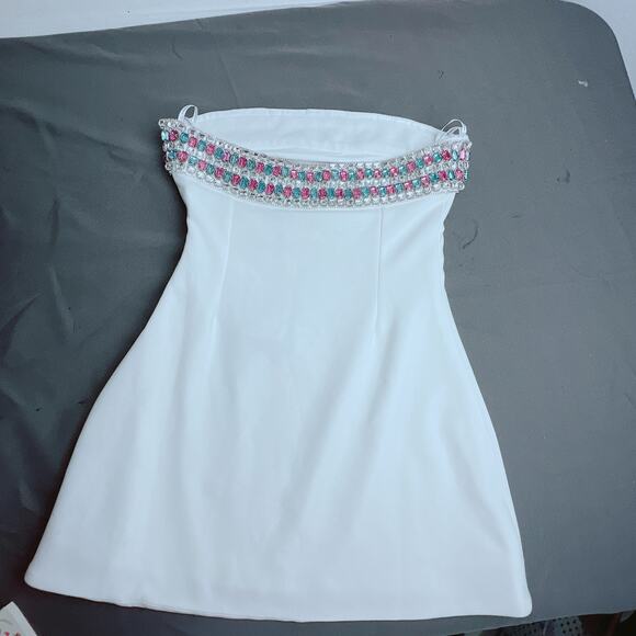 Retrofête Carmen Crystal Embellished Strapless Mini Dress S - Picture 7 of 8